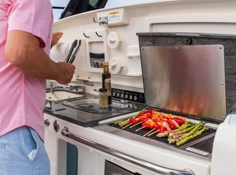Outdoor galley and grill aboard the Boston Whaler 420 Outrage