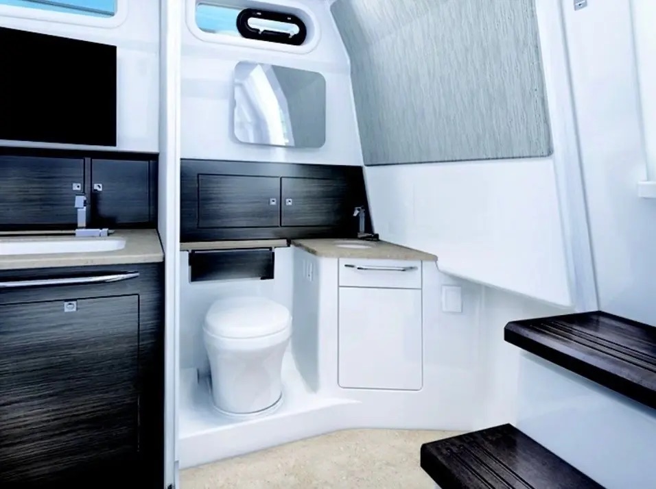 Private restroom aboard the Boston Whaler 420 Outrage